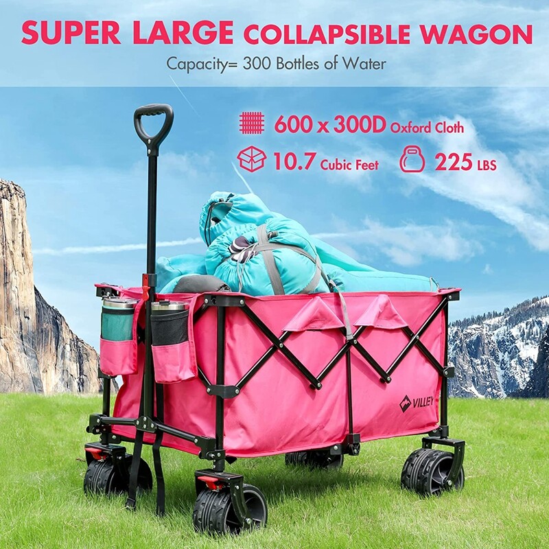 VILLEY Collapsible Wagon Folding Wagon Cart 225lbs Load Capacity Blue/Green/Pink gallery