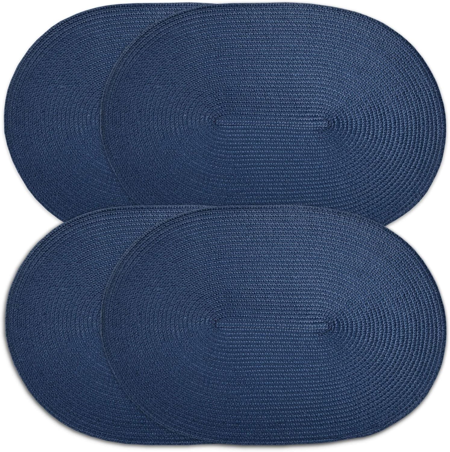 Oval Braided Woven Polypropylene Plastic Placemats (Navy), Set of 4 gallery
