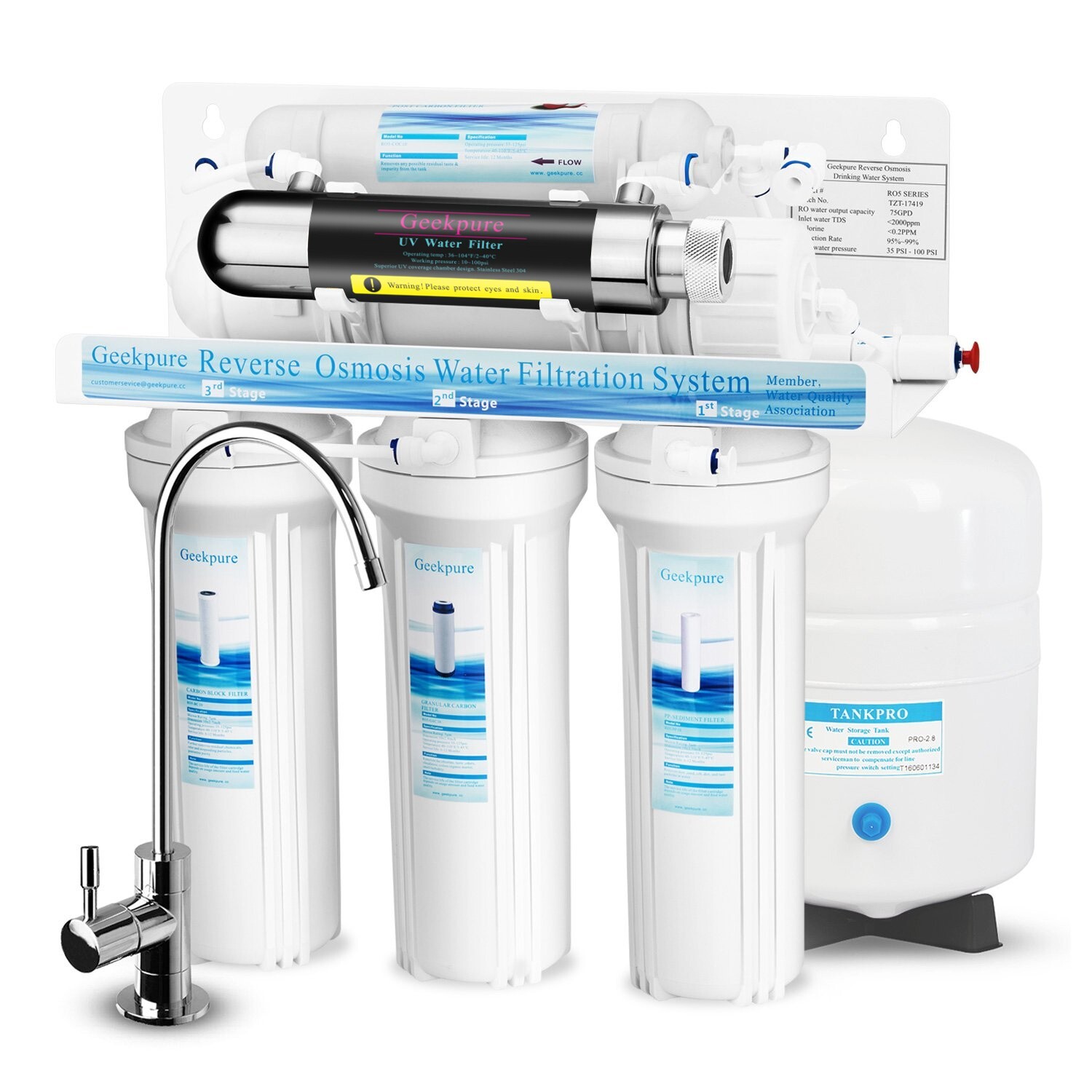 Geekpure 6 Stage Reverse Osmosis RO Water Filter System With U-V Filter 75 GPD gallery