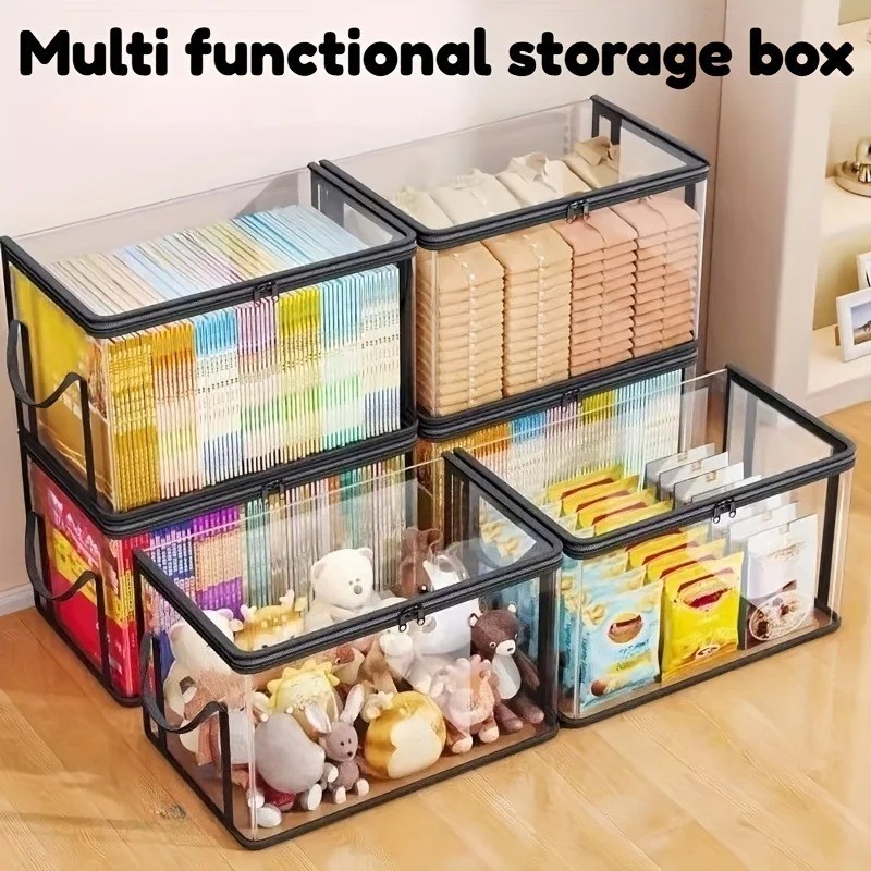 2-Pack Transparent Storage Boxes Foldable Plastic Organizer with Lid Large gallery