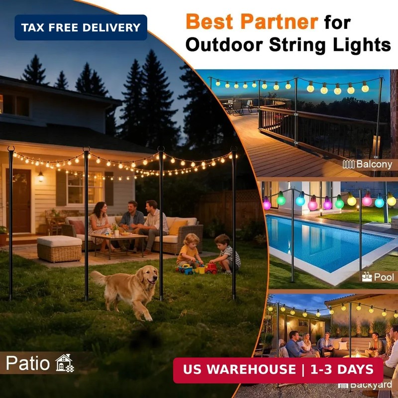 6 Pack String Light Poles for Outside, Upgraded Heavy-Duty Metal Poles for Outdo gallery