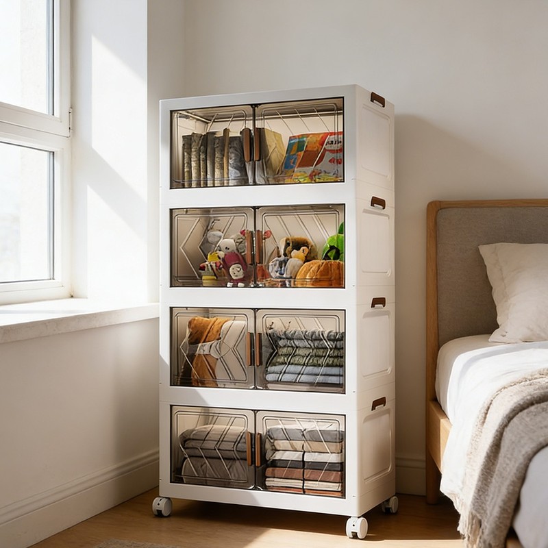 Foldable Storage Bins with Wheels, Stackable Storage Bins with Doors and Lids gallery