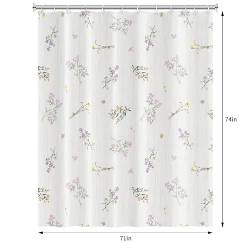 Floral Shower Curtain with 12 Hooks 71x74 Inch - Pink and Yellow Flower White gallery