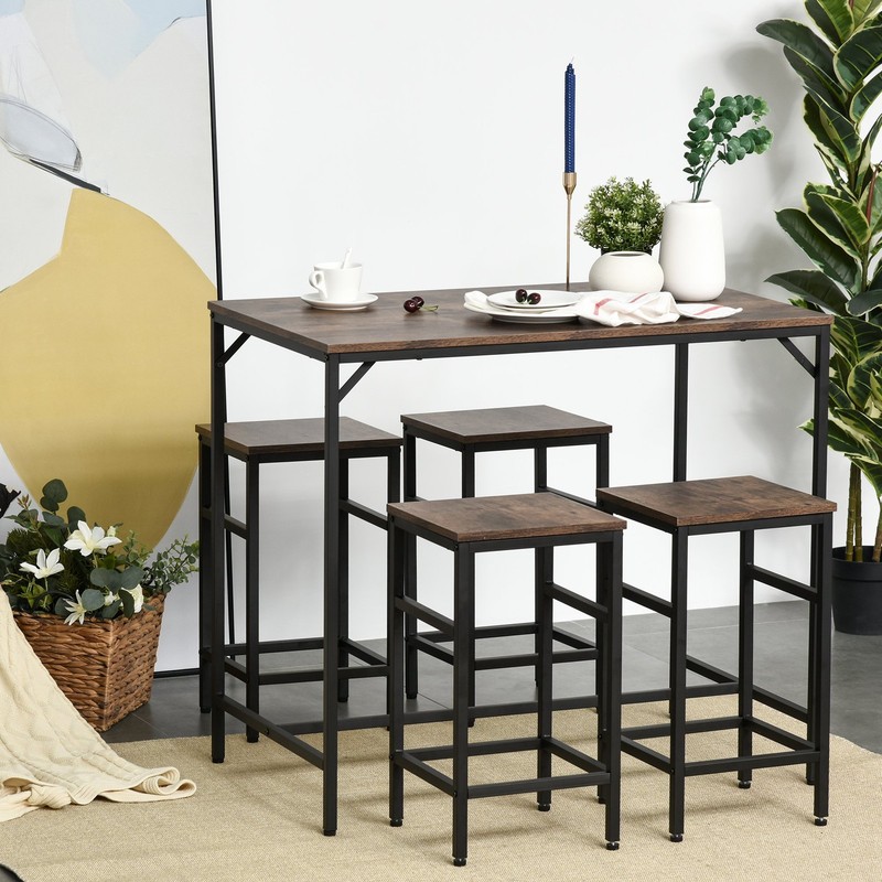 5 Piece Industrial Dining Room Set Bar Table and 4 Stools Chair for Pub Kitchen gallery