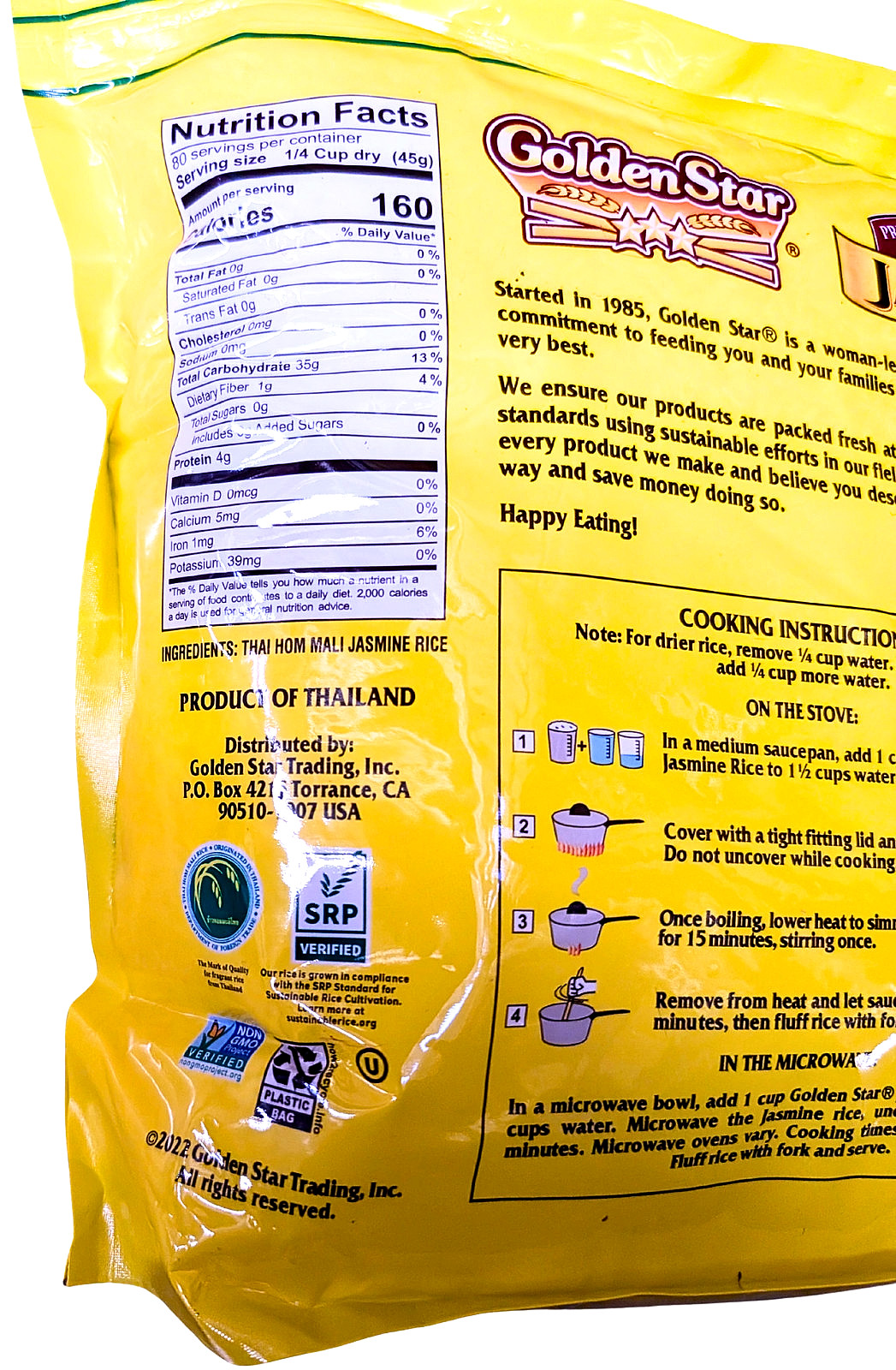 Golden Star Prime Grade Thai Hom Mali Sustainable Jasmine Rice 8 Lbs EXP 07/2027 gallery