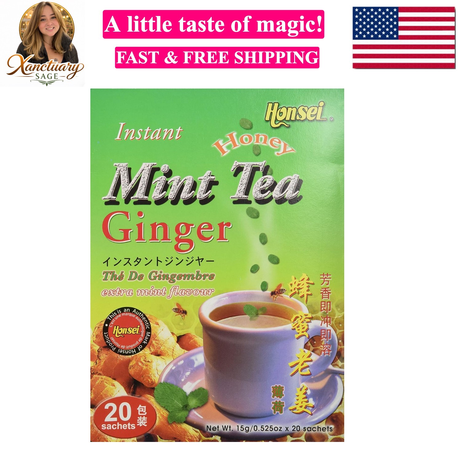 Instant MINT Ginger Honey Tea 20 Sachets 15 G/0.525oz - Product of Singapore gallery