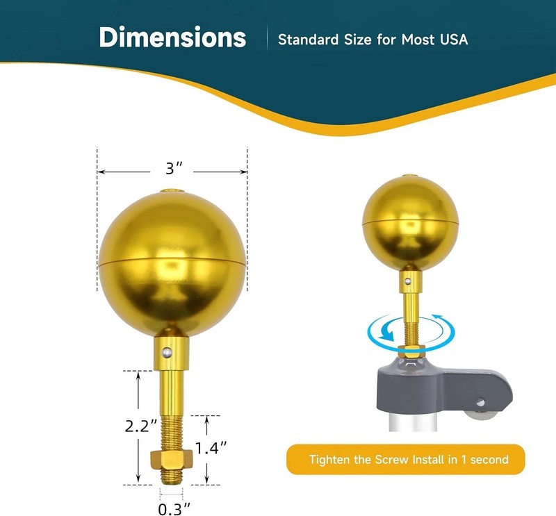 Flag Pole Ball Topper Ornament Flagpole Top Replacement Aluminum Anodized Finish gallery