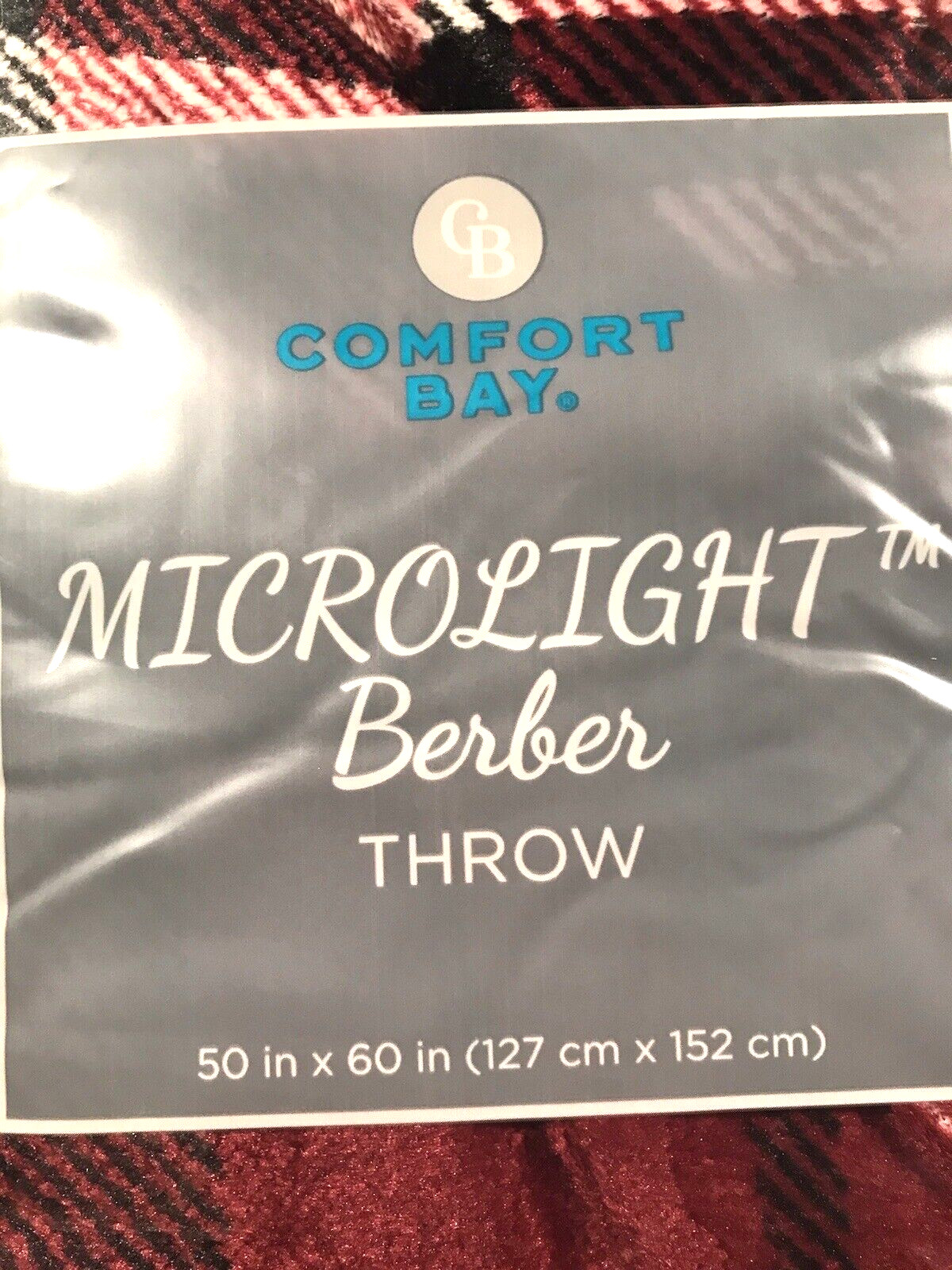 Throw Blanket Microlight Plaid Maroon Black WH 50" X 60" Comfort Bay Berber New gallery