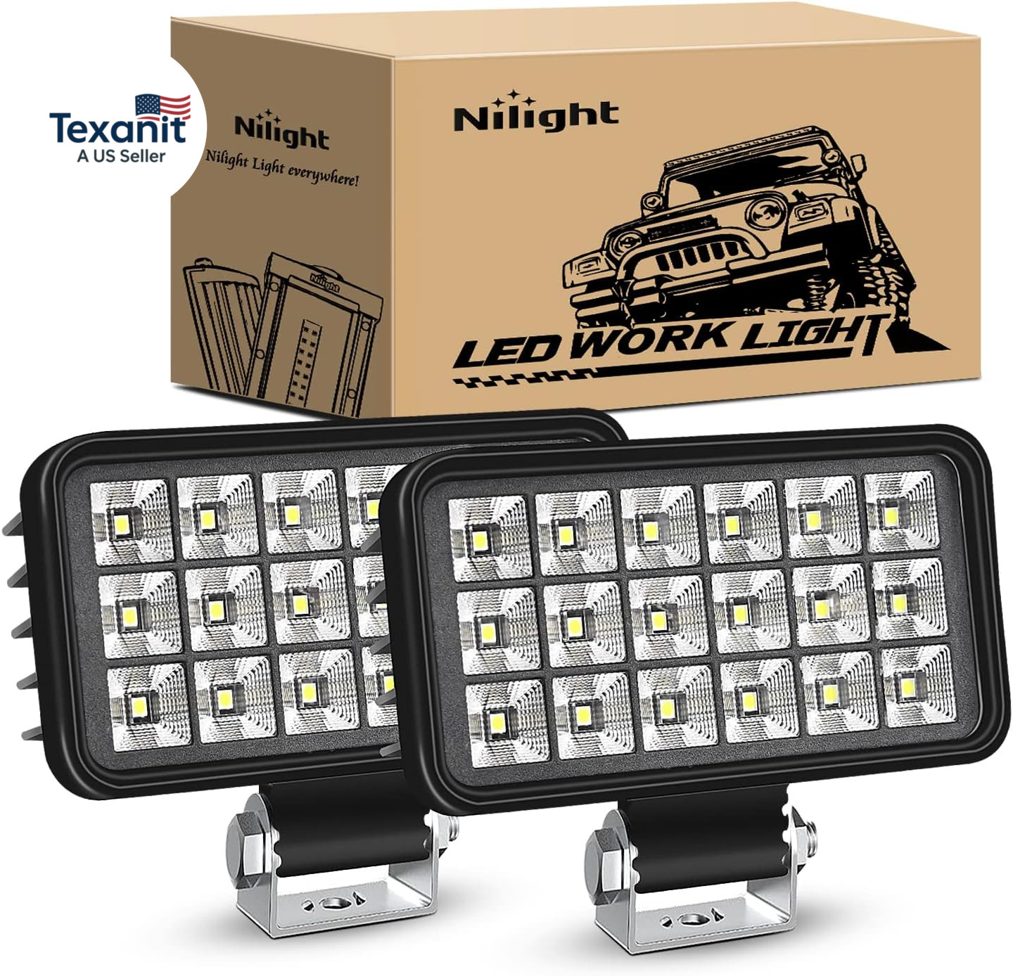 4.4 Inch Square Utility LED Work Light W/Integrated Toggle Switch, 2PCS 36W 150° gallery