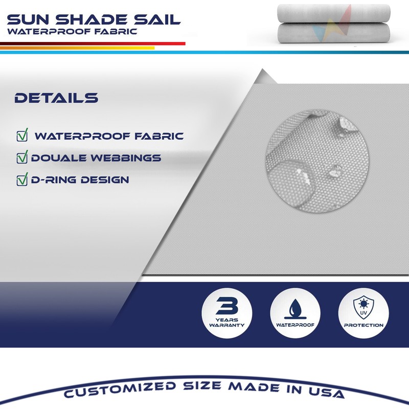 Gray Waterproof Sun Shade Sail Rectangle Awning Top Canopy Custom Size 5'-24' gallery