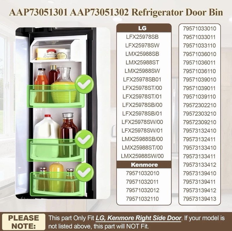 New Door Bin Shelf Compatible LG Refrigerator AAP73051301 AAP73051302 OEM gallery