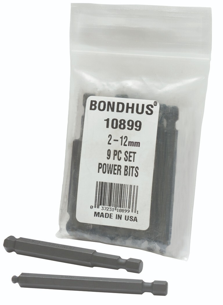 Bondhus 9pc 1/4in Shank Hex Power Bit Set Metric 2-12mm BallDriver USA 10899 gallery