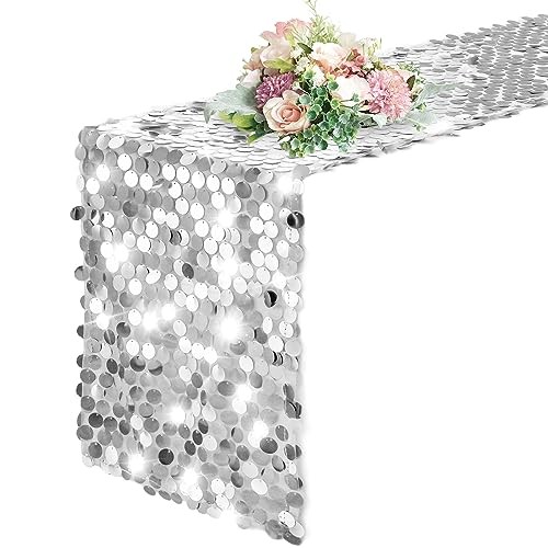 12 x 108 Inch Sequin Table Runner Glitter Premium Big 12"x108" 1PCS Silver gallery