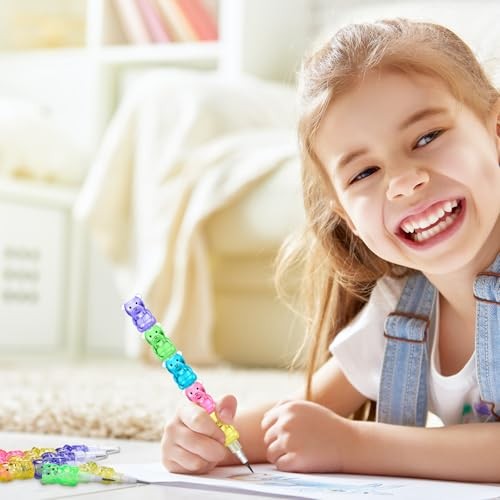 Pcs Stackable Pencils Plastic Bear Pencils 5 in 1 Stacking Colored for 72 gallery