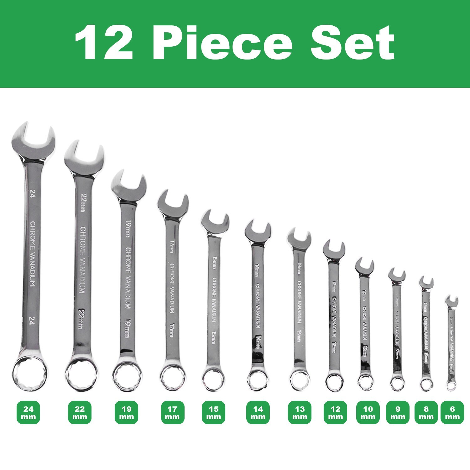 12-Piece Combination Wrench Set | Metric 6-24mm| 12-Point | with Rolling Pouch gallery
