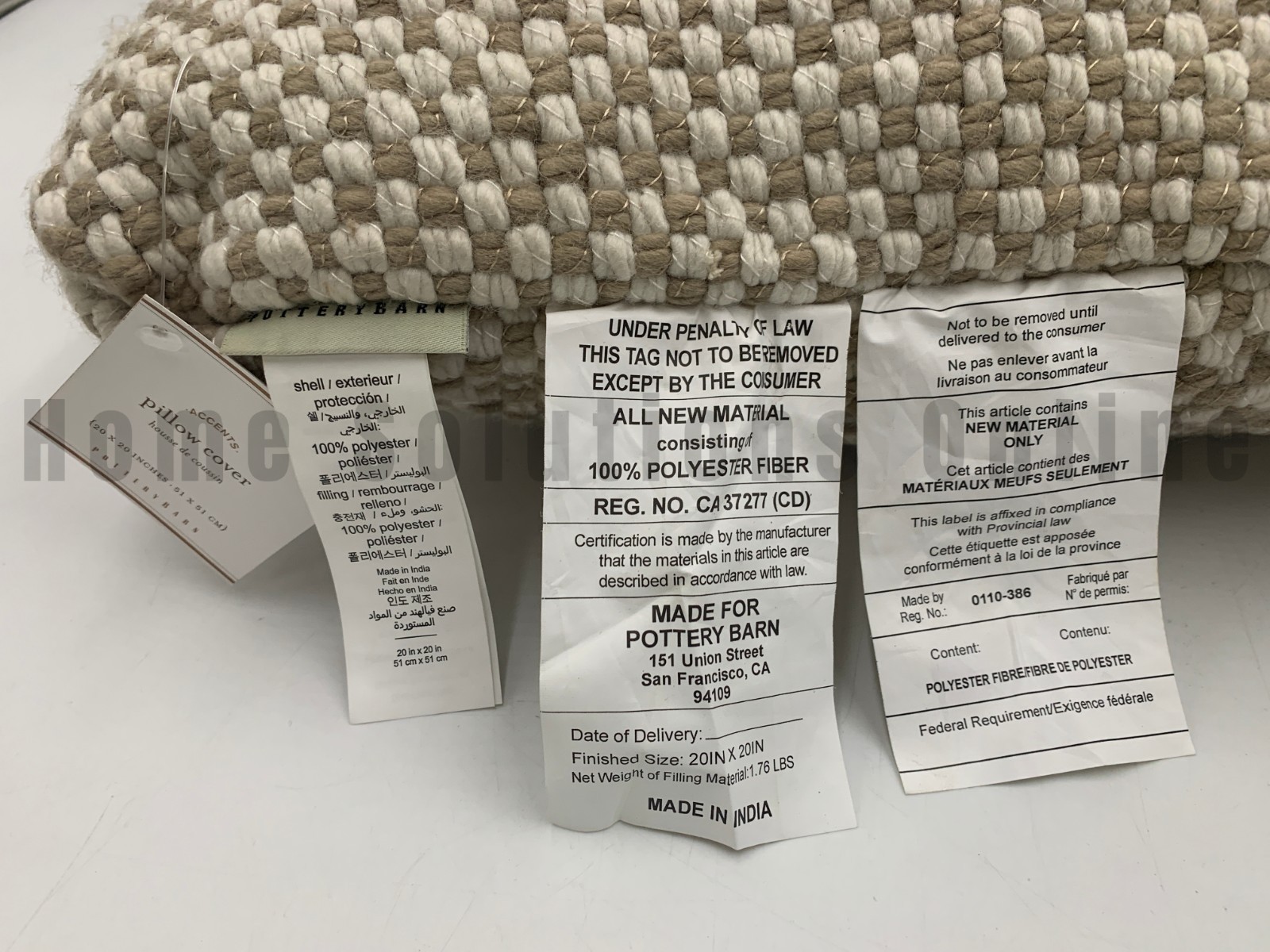 Pottery Barn Laverna Eco-Friendly Textured Indoor Outdoor Pillow 20" #S6048 gallery