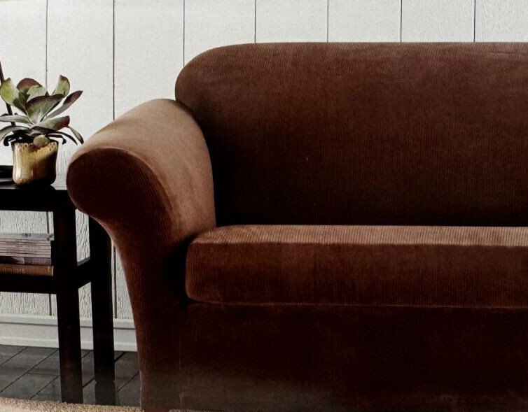 SureFit Stretch Rib Oar Brown Three piece Sofa Slipcover NIP gallery