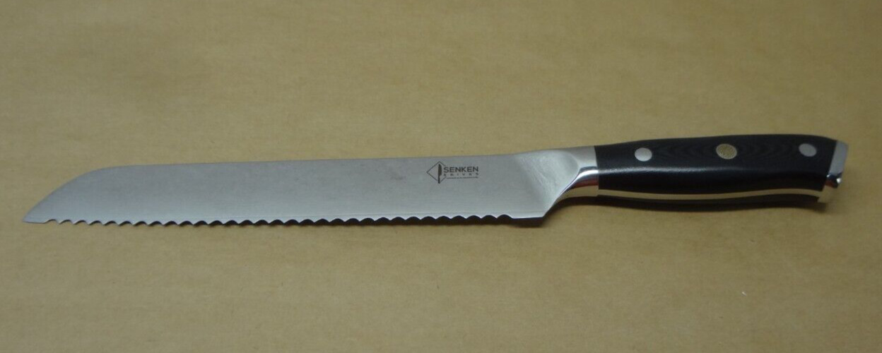 SENKEN Damascus Steel Bread Knife with Military Grade G10 Handle - 8 inch gallery