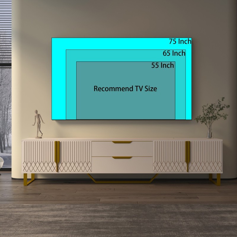 TV Stand with Storage Cabinet Featuring Carved Design With Metal Legs gallery