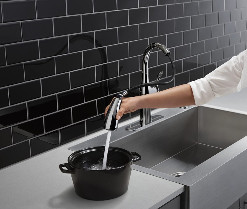 Kohler Alma Pull-Down Kitchen Faucet with Soap Dispenser, Modern Stainless Steel gallery
