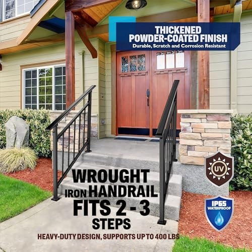 New Version Handrails for Outdoor Steps，2-3 Steps Wrought Iron Stair gallery