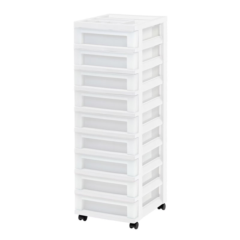 NEW IRIS 9-Drawer Narrow Plastic Storage Drawer Cart with Organizer Top, White gallery