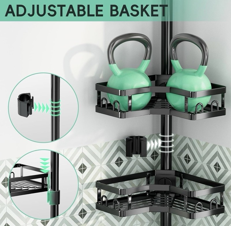 4-tier Adjustable Corner Shower Caddy Organizer with HooksRustproof Tension gallery