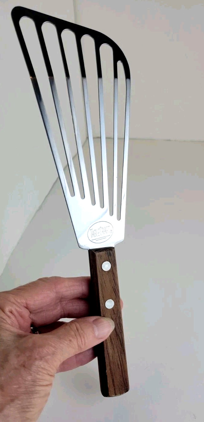 TableCraft® Stainless Steel Fish Turner with Wooden Handle, 11" Long - NEW gallery