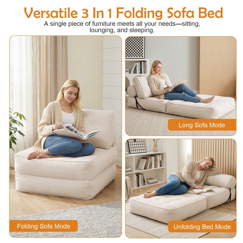 Single Folding Sofa Bed, Convertible Sleeper Chair Bed Couches w/ Dual-Pillow gallery