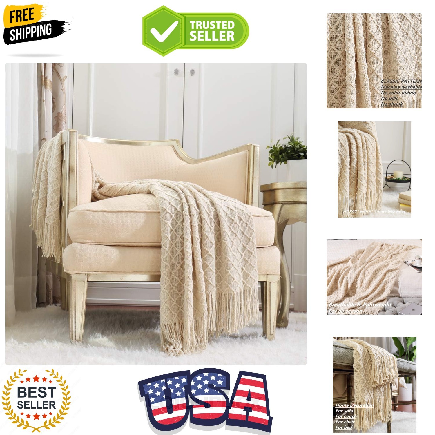 Home Decor Rustic Couch Sofa Chair Bed Throw Blanket, Soft Warm Cozy Light We... gallery