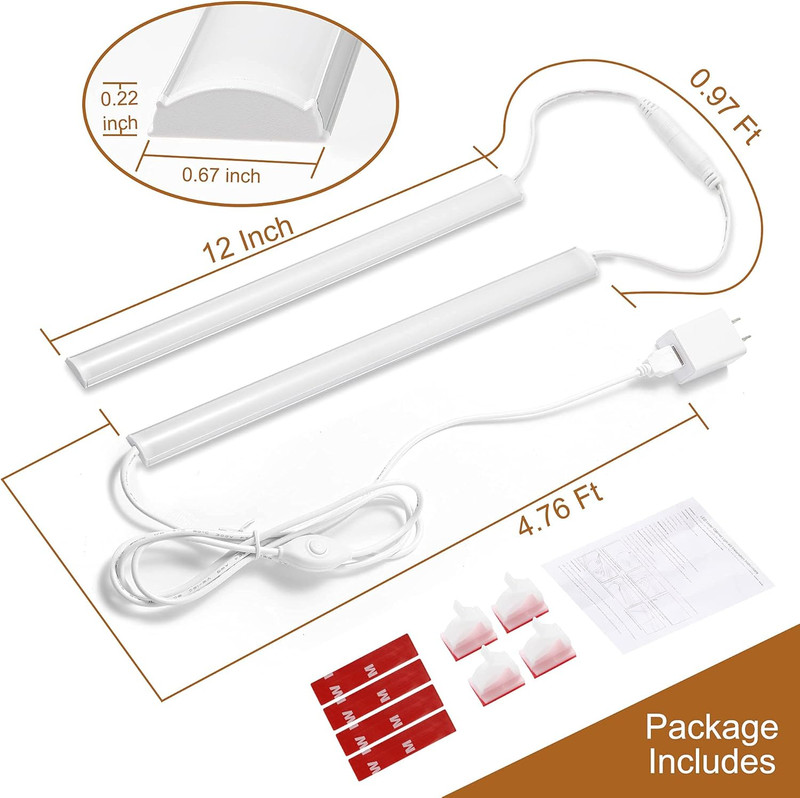 Plug-In under Cabinet Lighting, 2Pcs 12 Inch Dimmable Closet Light, Cold White 6 gallery