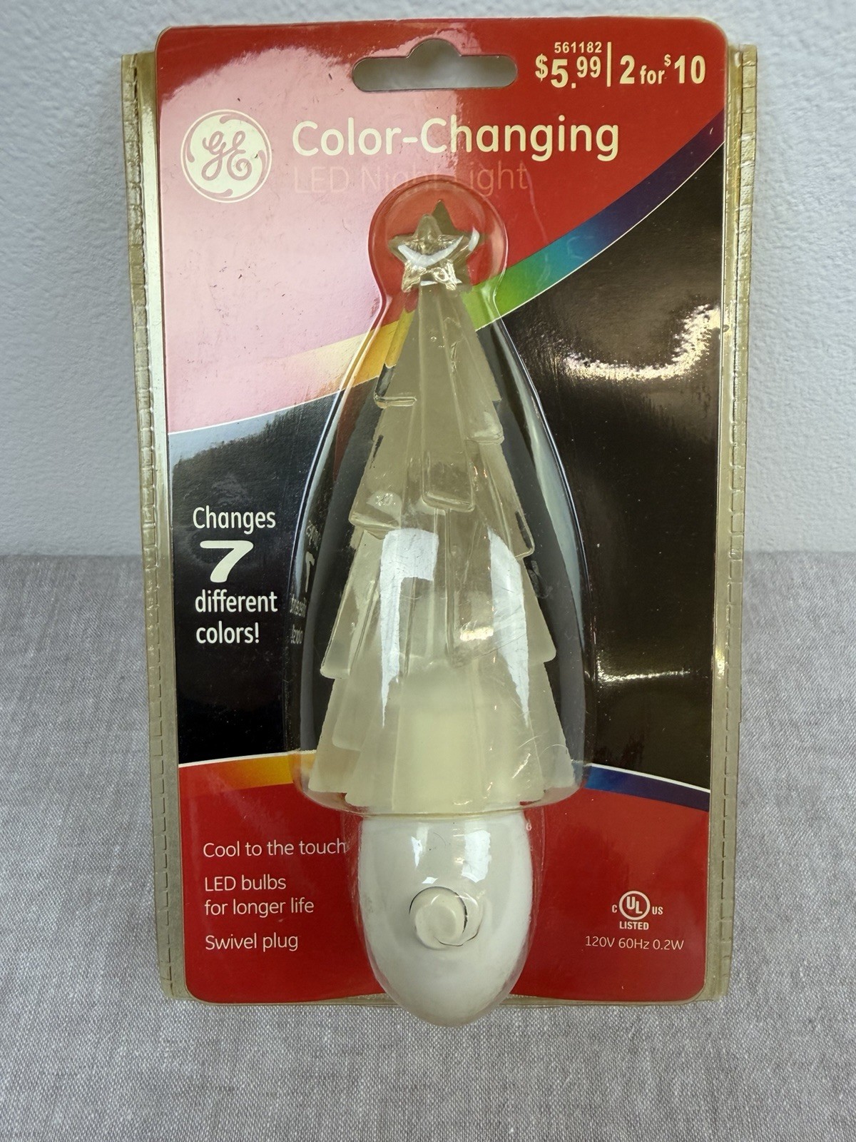 Vtg 7-Color Changing Christmas Tree LED Night Light Wall Swivel Plug-In 6" NOS gallery