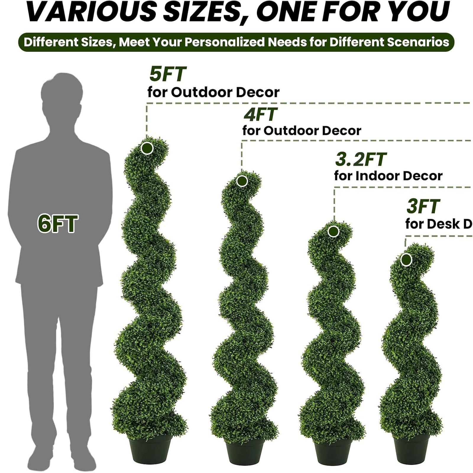 5'/4'/3.2'/3' Artificial Cone Boxwood Tower Topiary Faux Tree 2pcs UV Outdoor gallery