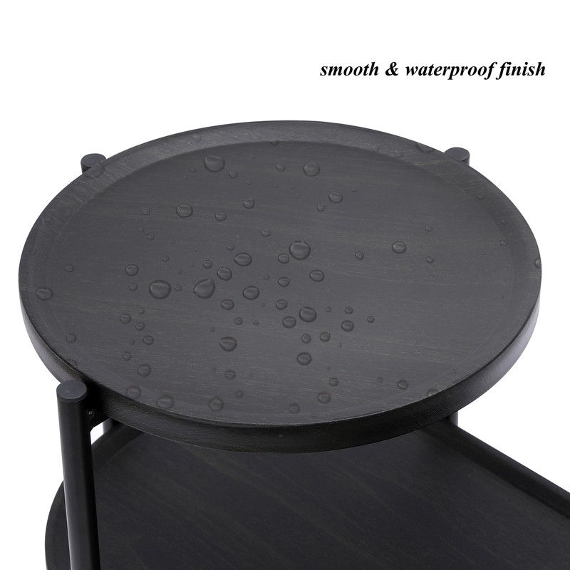 2 Tier End Table Metal MDF Side Table Accent Sofa Coffee Table Living Room Black gallery