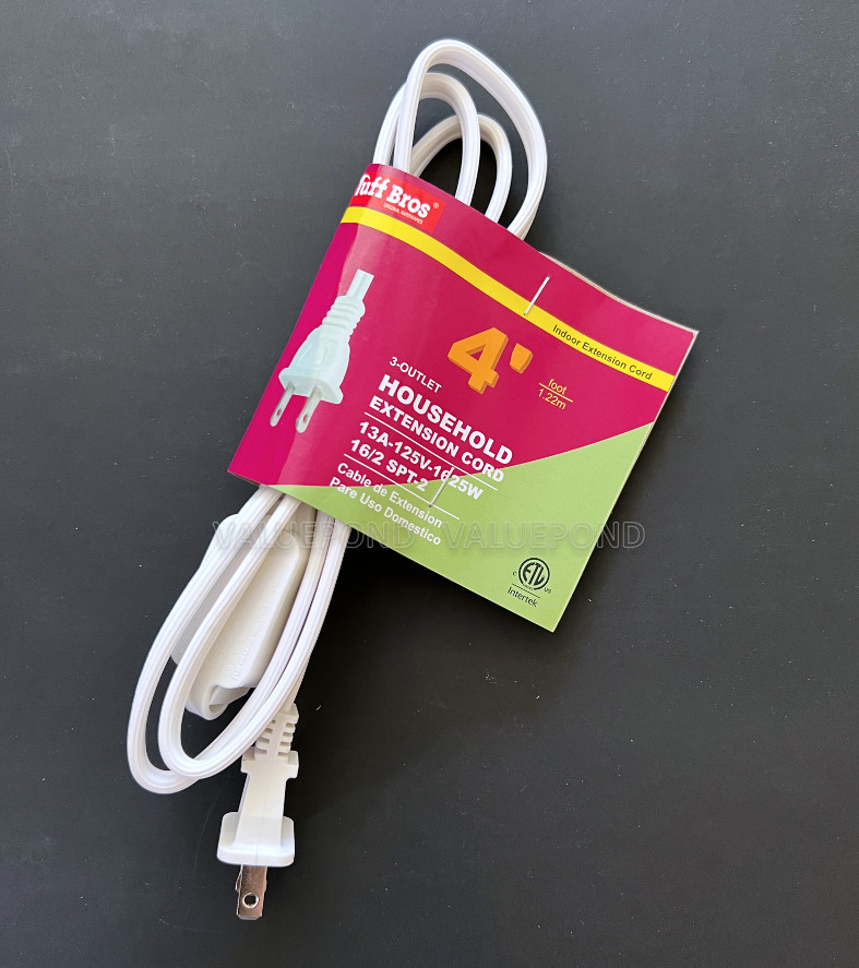 4ft Electric Extension Cord 3 Outlet 2 Prong Electrical AC Power Cable WHITE gallery