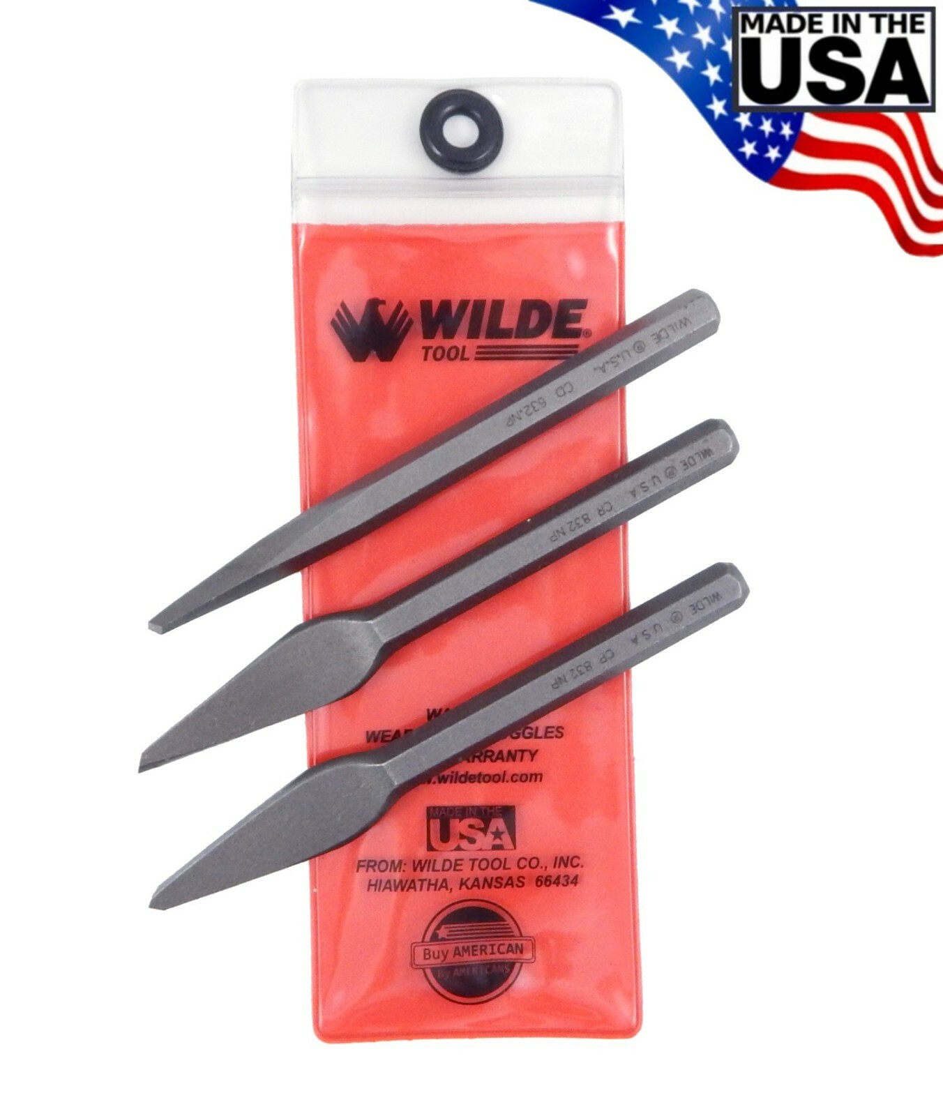 Wilde Tool 3pc 5/32 Diamond 1/4in Cape and Round Chisel Set w Pouch MADE IN USA gallery