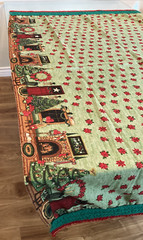 Handmade Christmas Tablecloth Square Red Poinsettia Green Holiday 46″w x 72″l