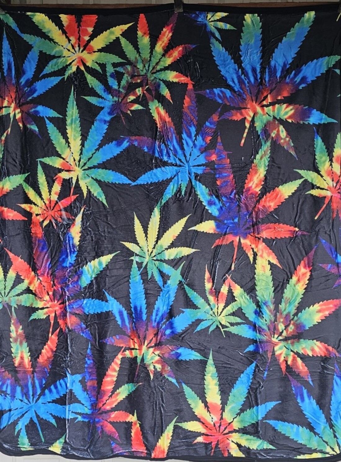TIE DYE MARIJUANA LEAF LEAVES COLORFUL THROW BLANKET SHERPA BACKING 50X60 gallery