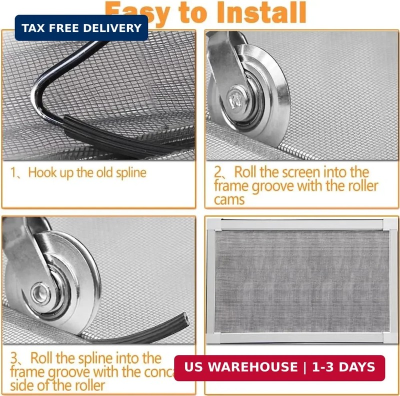 3in1 Window Screen Repair Kit Roller Tool w/ 32FT Spline & Hook gallery