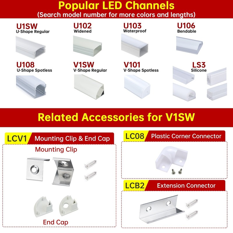 Muzata 10Pack 6.6FT/2M V-Shape LED Channel System with Milky White Cover V1SW gallery
