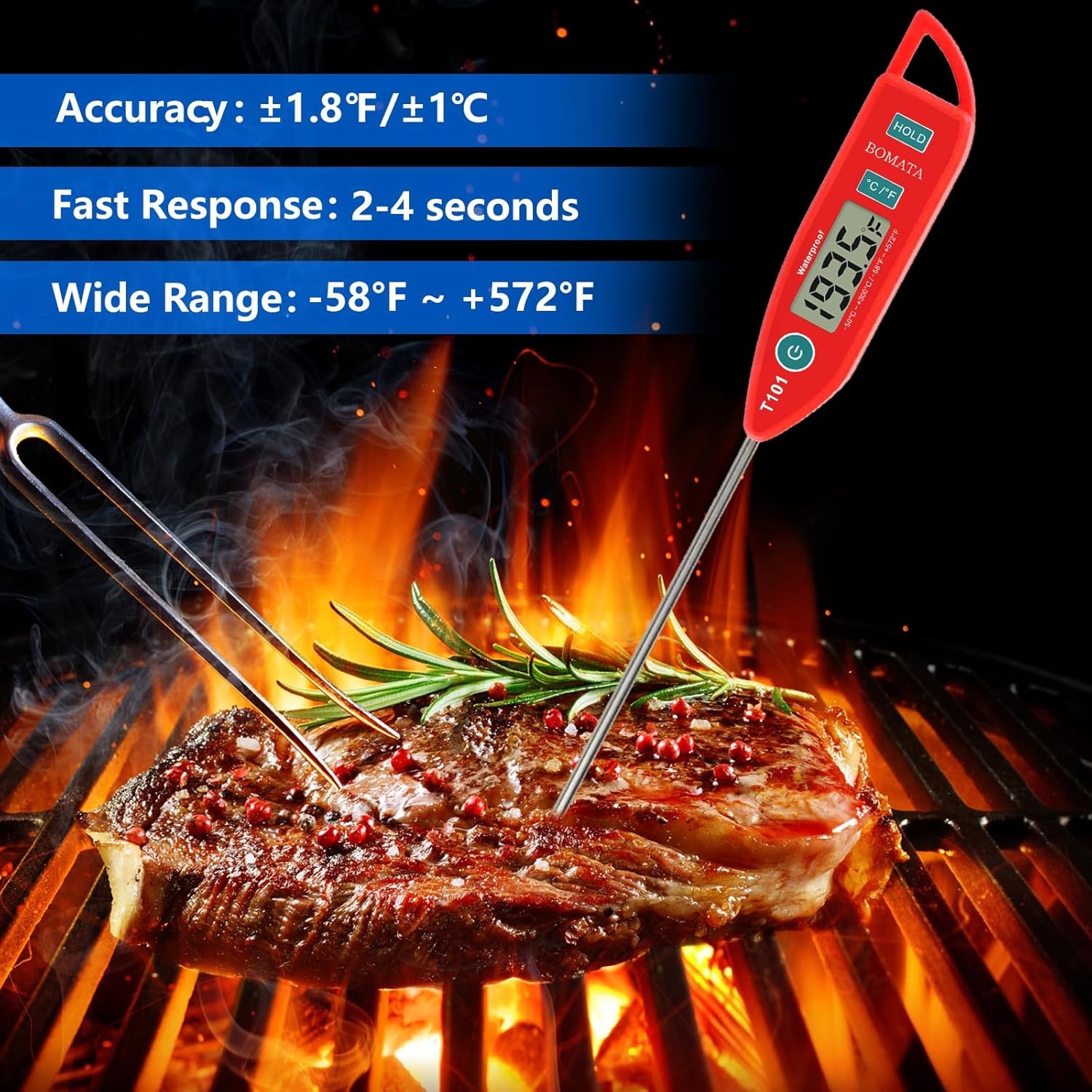 2-Pack Waterproof IPX7 Instant Read Digital Meat Thermometers for Grilling gallery