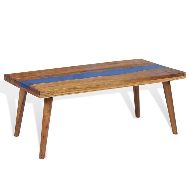 vidaXL Coffee Table, Solid Teak Wood, 39.4''x19.7''x15.8'', Brown and Blue vida gallery