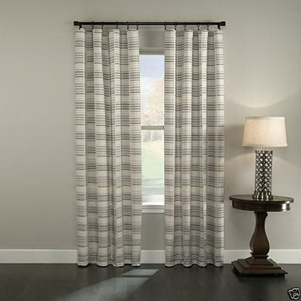 2 Panels- MONTREAL Window Drape Curtain - 84" Long -Silver Ivory Striped 🌟NEW🌟 gallery