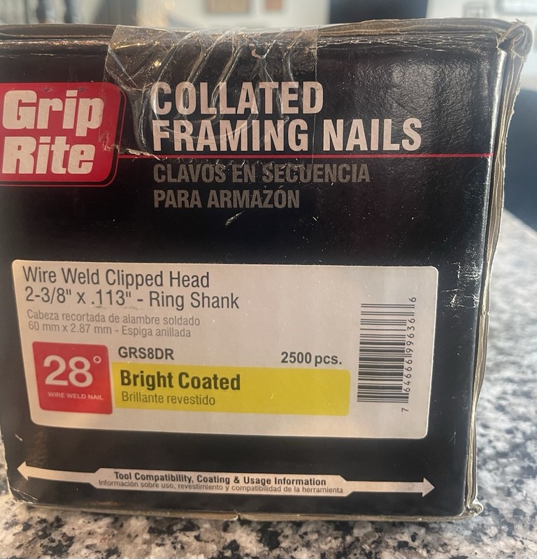 Grip Rite Collated Framing Nails | Wire Weld Clipped Head | 2-3/8"x .113" | 2500 gallery