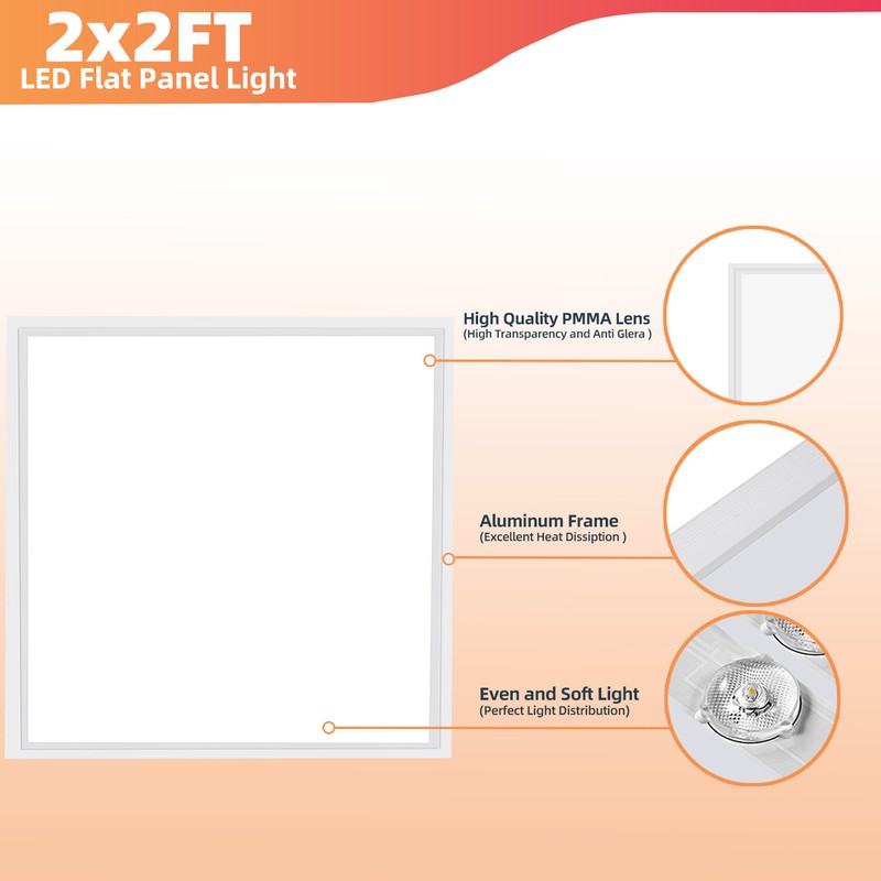 2Pack 2x2FT 45W LED Flat Panel Light,0-10V Dimmable,Drop Ceiling Lights,100-277V gallery