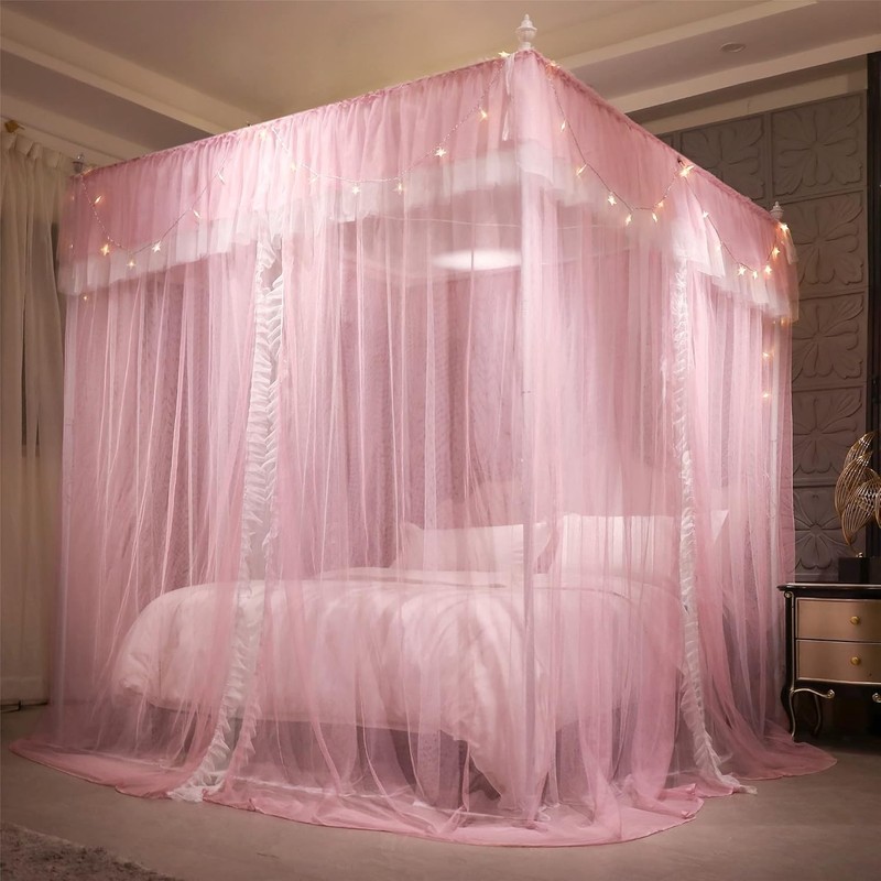 4 Corners Post Ruffle Princess Bed Canopy Curtain-Double Layer Cozy Drape Net... gallery