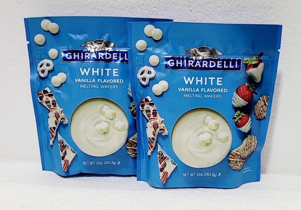 2 GHIRARDELLI WHITE BAKING Vanilla Melting Wafers 10 oz Bags