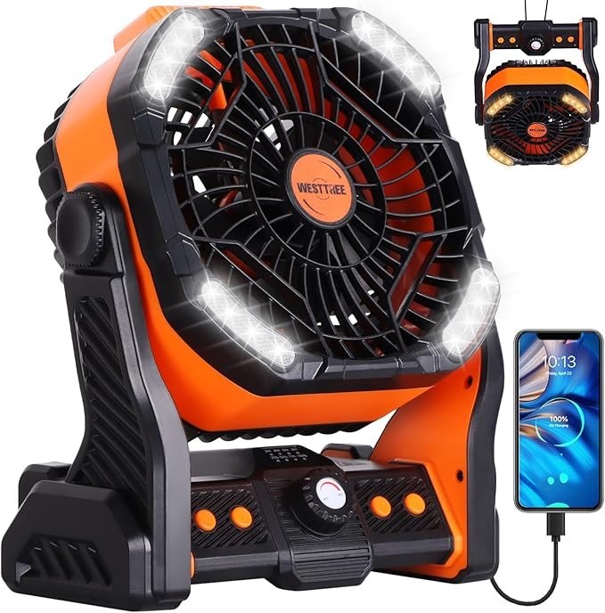 X68 20000mAh Rechargeable Battery Operated fan Outdoor Tent Fan with RGB Light gallery