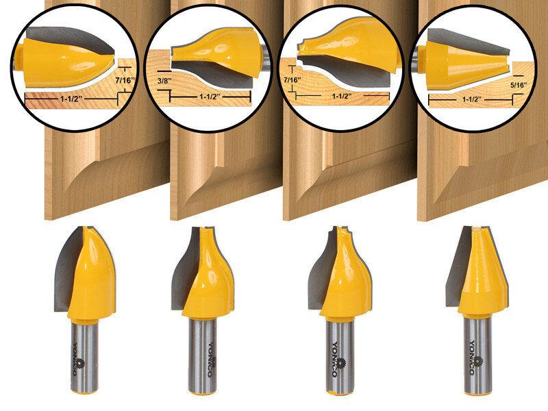 4 Bit Vertical Raised Panel Router Bit Set - 1/2" Shank - Yonico 12404
