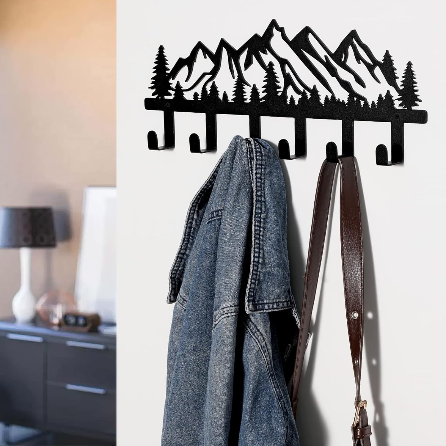 Qmetalart Mountain Coat Rack Wall Mount Hook Organizer Key Hat Towel Black gallery